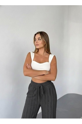 Füme Kışlık Fırfır Modal Cepli Plazzo Pantolon Image 1