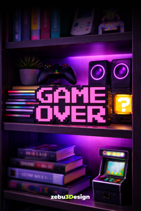 Retro Game Over Kabartmalı Dekoratif Obje - Pembe | Masaüstü ve Duvar Süsü | Hediye Image 1