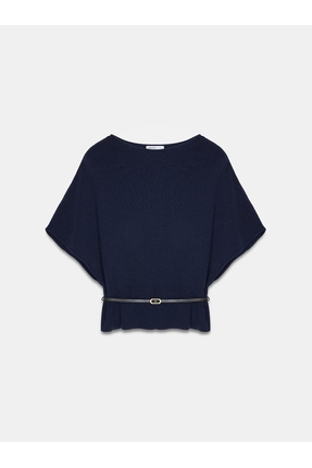 10838 Yün Karışımlı Kemerli Kayık Yaka Kazak-Laci Mel. Image 3