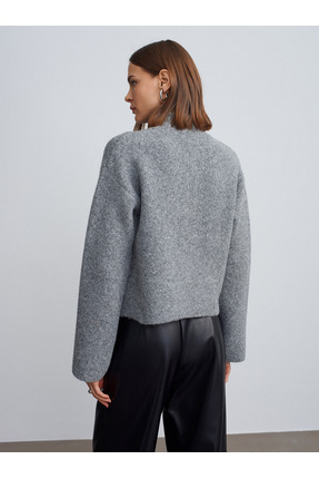 60995 Dik Yaka Düğmeli Triko Hırka-Füme M. Image 1