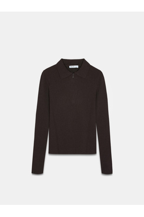 10862 Kaşmir Karışımlı Fermuarlı Kazak-Koyu Kahve Image 4