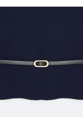 10838 Yün Karışımlı Kemerli Kayık Yaka Kazak-Laci Mel. Image 5