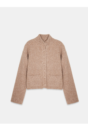 60995 Dik Yaka Düğmeli Triko Hırka-K.Bej Me. Image 4