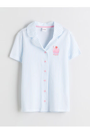 RMZ GİYİM FARKIYLA Gömlek Yaka Çizgili Kız Çocuk Pijama Takım Image 2