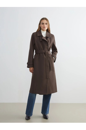 Beli Kuşaklı Kadın Kaşe Kaban Image 2