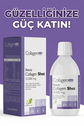 Collagen Shot 500ml, 5 Tip Sıvı Kolajen, Biotin, Vitamin B12, C Vitamini, Bakır, Retinol & Çinko Image 0
