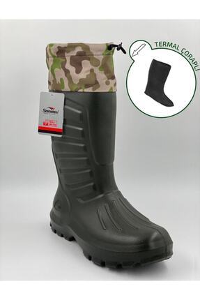 Sonimix Eva Kauçuk -30°c'ye Dayanıklı Yaz/kış Çıkartılabilir Termal Çoraplı Konçlu Çizme Haki Image 0