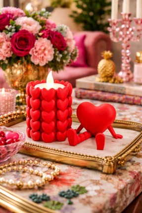 2'li Pinterest Bubble Dekoratif Kalpli Şamdan Mumluk | kırmızı | ModernTasarım Ev ve Ofis Süs Eşyası Image 0