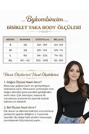 Bisiklet Yaka BEYAZ uzun kollu body %100 VİSKON Kendi Tarzını yarat Image 5