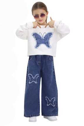 Kız çocuk takımı alt üst set mevsimlik üst alt kot pantolon yumuşak ve esnek pamuk kumaş kaliteli Image 1