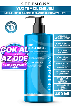 400 ml Temizleme Jeli Nemlendirici Arındırıcı Cilt Tonu Eşitleyici Hyalüronik Image 1