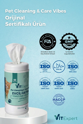 Evcil Hayvan Pati Tüy Kulak Göz Temizleme ve Bakım Kedi Köpek Mendili Hijyenik Islak Mendil 50 Adet Image 2