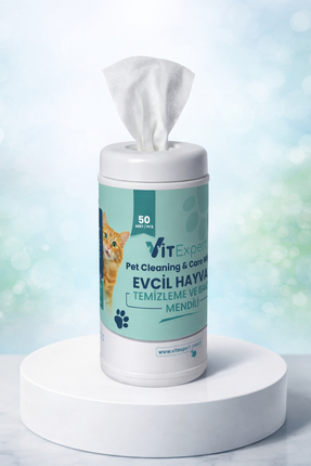 Evcil Hayvan Pati Tüy Kulak Göz Temizleme ve Bakım Kedi Köpek Mendili Hijyenik Islak Mendil 50 Adet Image 3
