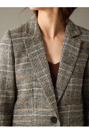 Ekose Kadın Kaşe Blazer Ceket Image 2