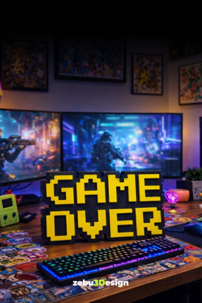 Retro Game Over Kabartmalı Dekoratif Obje Sarı Siyah | Masaüstü ve Duvar Süsü | Oyun Temalı Hediye Image 2