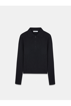 10862 Kaşmir Karışımlı Fermuarlı Kazak-Siyah Image 4