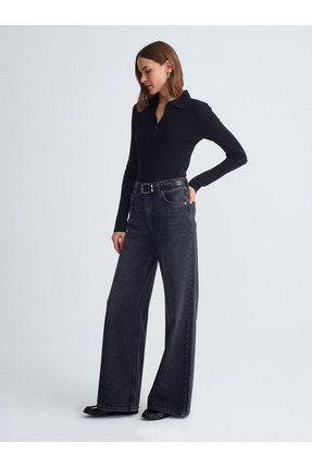 10862 Kaşmir Karışımlı Fermuarlı Kazak-Siyah Image 2