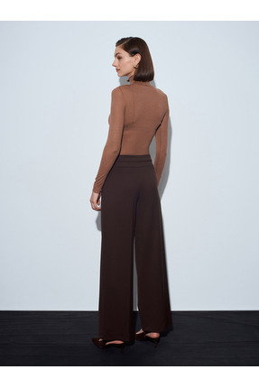 72244 Gold Düğmeli Geniş Paça Pantolon-Kahve Image 1