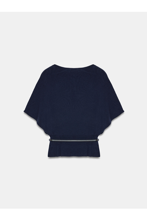 10838 Yün Karışımlı Kemerli Kayık Yaka Kazak-Laci Mel. Image 4