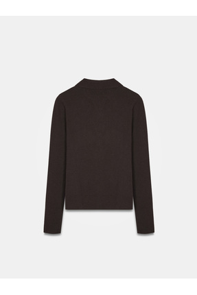 10862 Kaşmir Karışımlı Fermuarlı Kazak-Koyu Kahve Image 5