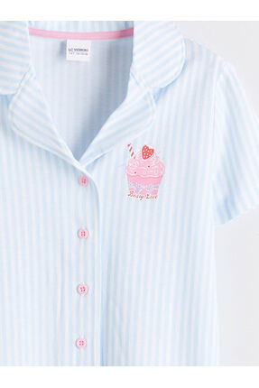 RMZ GİYİM FARKIYLA Gömlek Yaka Çizgili Kız Çocuk Pijama Takım Image 6