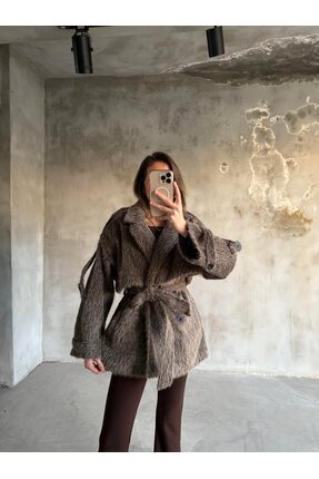 Kahverengi Kuşaklı Kürk Kaban Image 4