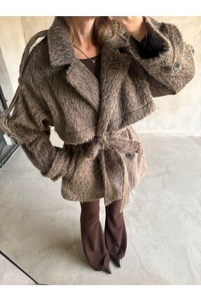 Kahverengi Kuşaklı Kürk Kaban Image 2