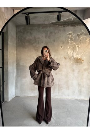 Kahverengi Kuşaklı Kürk Kaban Image 7