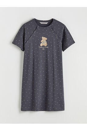 PATENTH'DEN Gri Bisiklet Yaka Baskılı Hamile Gecelik Image 4