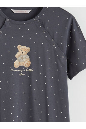 PATENTH'DEN Gri Bisiklet Yaka Baskılı Hamile Gecelik Image 5