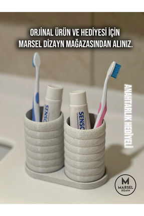 Modern Banyo Düzenleyici V2 - Diş Fırçalık Seti - İkili Set - Mermer Beyazı - 10cm Image 1