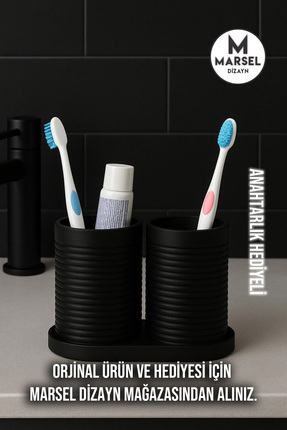 Modern Banyo Düzenleyici V4 - Diş Fırçalık Seti - İkili Set - Siyah - 10cm Image 0