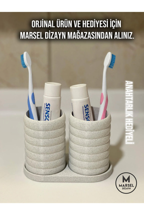 Modern Banyo Düzenleyici V2 - Diş Fırçalık Seti - İkili Set - Mermer Beyazı - 10cm Image 2
