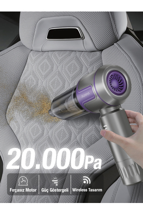 AHV-09 Kablosuz Taşınabilir Araç İçi El Süpürgesi | 20000PA Güçlü Vakum | 4’ü 1 Arada Çok Amaç Image 1