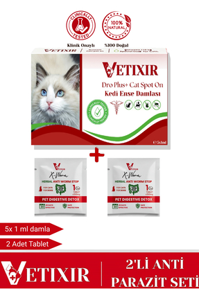 2'li Set Kedi Bitkisel İç Dış Anti Parazit Ense Bitkisel Damla Seti - 5 Damla 2 Tablet Image 0