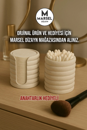 Banyo Düzenleyici-Makyaj Pedi-Kulak Çubuğu Düzenleyici-Mermer Beyazı-8,5 CM-Kar Anahtarlık Hediyeli Image 2