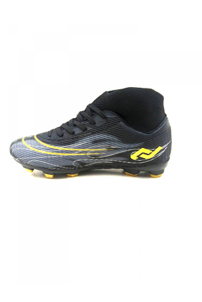 29676 Siyah Sarı Detay Desenli Bağcıklı Bilekli Çoraplı Krampon Futbol Ayakkabısı Image 3