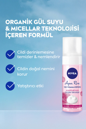 Aqua Rose Organik Gül Suyu İçeren Yüz Yıkama Köpüğü 150ml, Nemlendirici, Yüz Temizleyici, Micellar Image 2