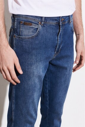 Straight Fit Düz Kesim Düz Paça Normal Bel Erkek Mavi Texas Pamuklu Esnek Jean Denim Kot Pantolon Image 1