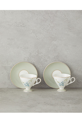 Valentina New Bone China 4 Parça 2 Kişilik Kahve Fincan Takımı 80 ml Açık Yeşil Image 1