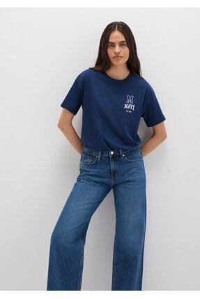 Logo Nakışlı Lacivert Tişört Loose Fit / Bol Rahat Kesim 1613467-70488 Image 0