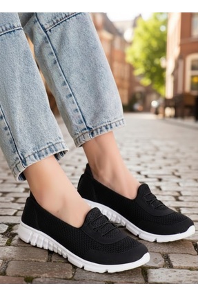 Kadın Siyah Beyaz Bağcıksız Rahat Hafif Memory Kalın Taban Yürüyüş Anne Günlük Bez Spor Ayakkabı Image 0