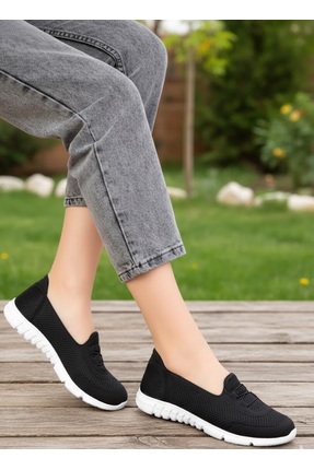 Kadın Siyah Beyaz Bağcıksız Rahat Hafif Memory Kalın Taban Yürüyüş Anne Günlük Bez Spor Ayakkabı Image 2
