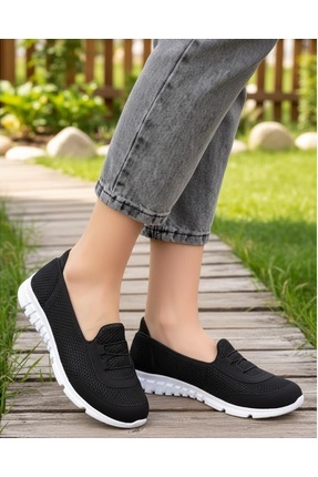 Kadın Siyah Beyaz Bağcıksız Rahat Hafif Memory Kalın Taban Yürüyüş Anne Günlük Bez Spor Ayakkabı Image 1