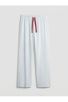 Mavi Gömlek Yaka Çizgili Kadın Pijama Takımı Image 3