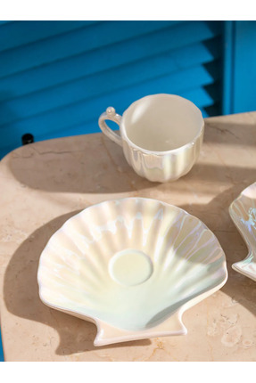 LCW HOME Beyaz Deniz Kabuğu Figürlü 2 Kişilik Porselen Kahve Fincan Takımı 90 Ml Image 2