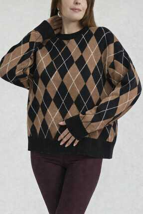 Bisiklet yaka Baklava desenli kazak Image 1