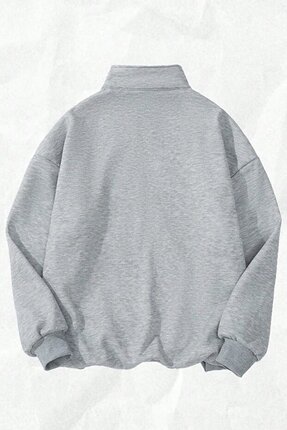 Unisex Yarım Fermuar Dik Yaka Gri 1997 Baskılı Oversize Gri Kışlık Sweatshirt Image 2