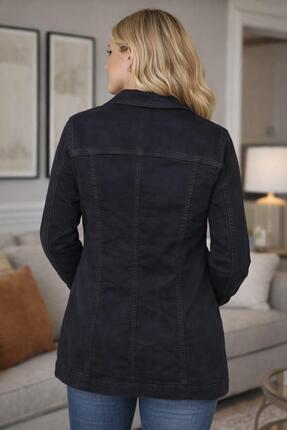 LIKRALI KAPAK CEPLI UZUN DENIM MONT Image 1