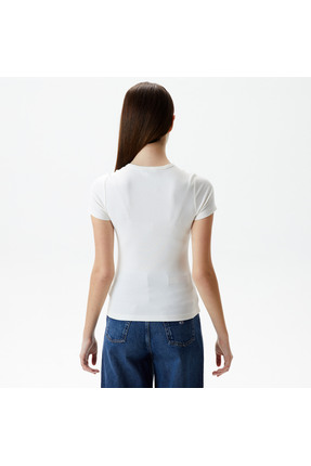 Tommy Jeans Slim Badge Rib Kadın Beyaz T-Shirt Image 1